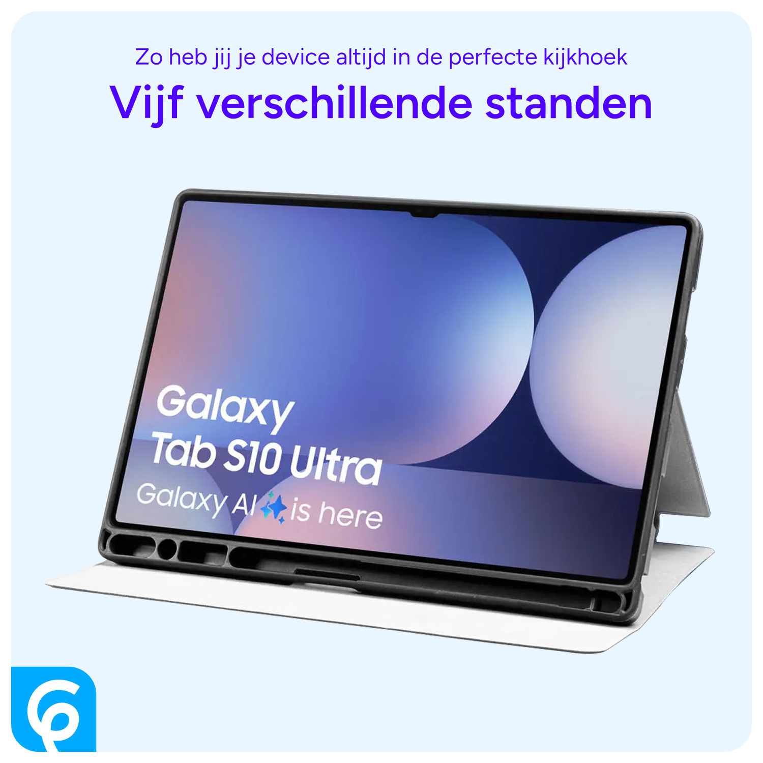 Samsung Tab S10 Ultra / S9 Ultra Hoes Luxe Tri-Fold Book Case Kunst Leer Blauw afbeelding 5