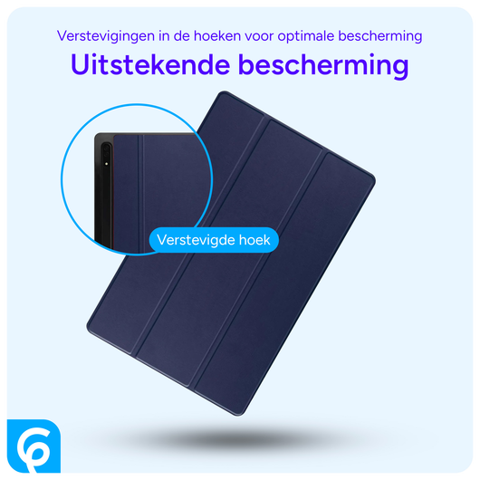 Samsung Tab S10 Ultra / S9 Ultra Hoes Luxe Tri-Fold Book Case Kunst Leer Blauw afbeelding 2