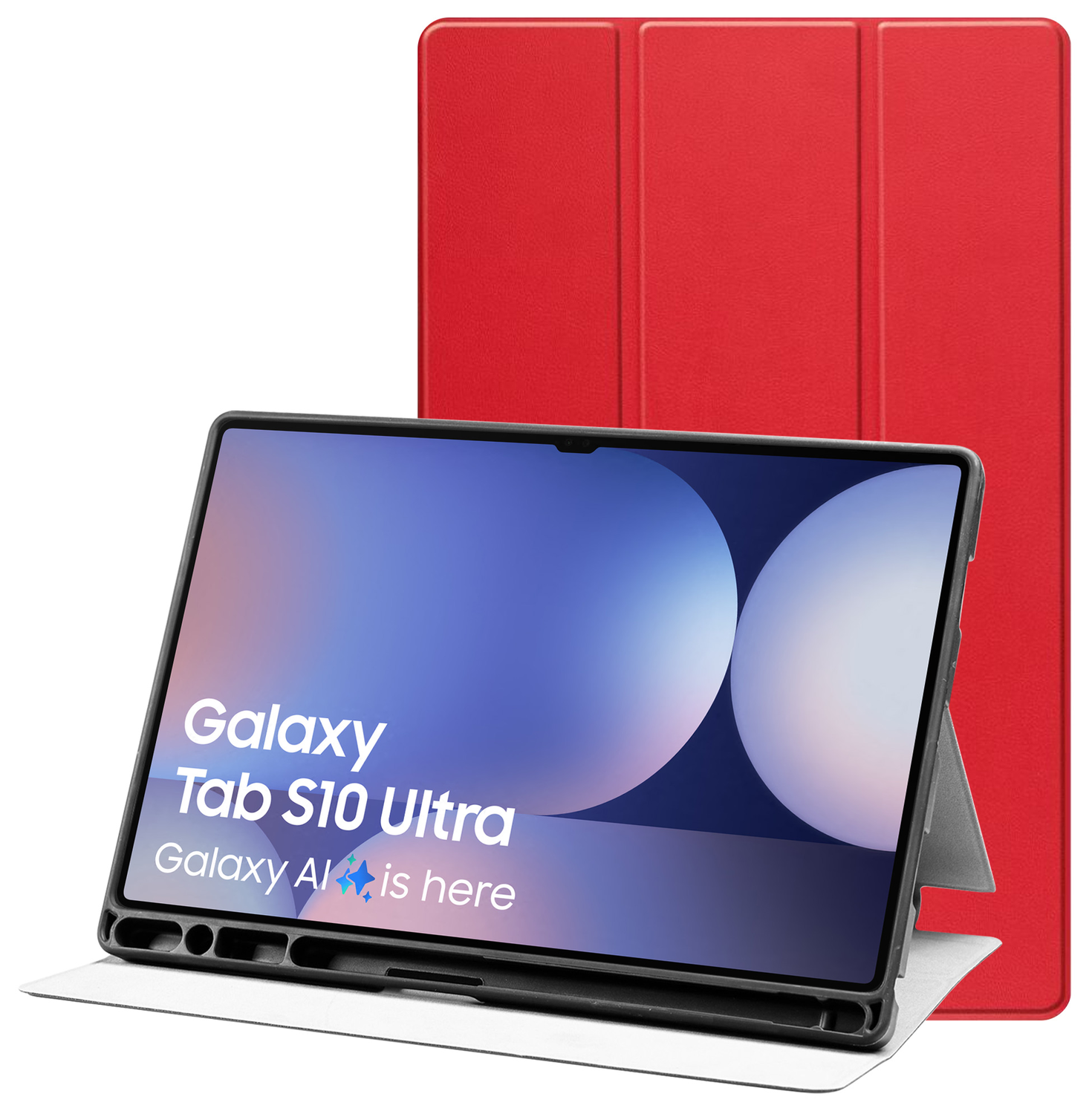 Samsung Tab S10 Ultra / S9 Ultra Hoes Luxe Tri-Fold Book Case Kunst Leer Rood afbeelding 1