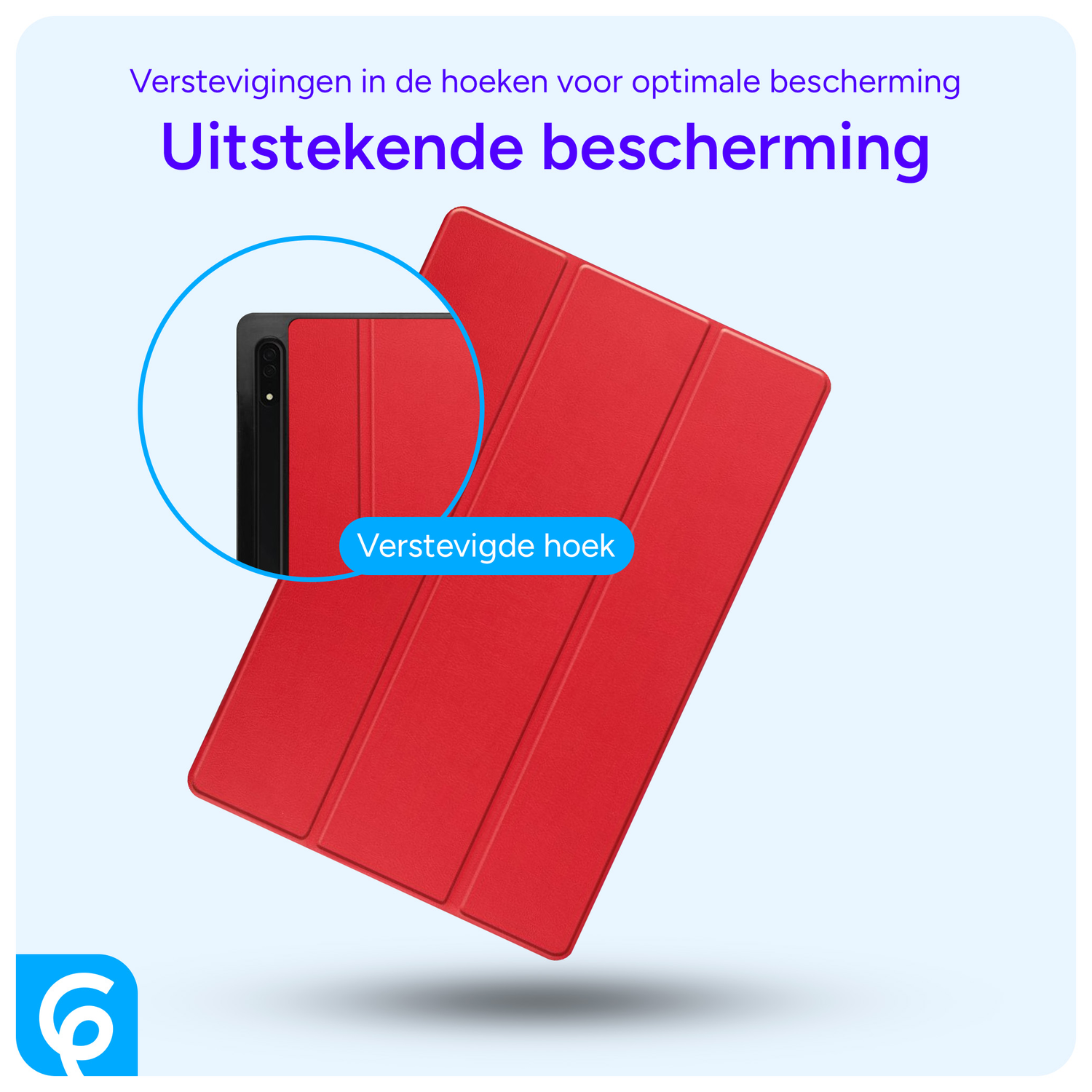 Samsung Tab S10 Ultra / S9 Ultra Hoes Luxe Tri-Fold Book Case Kunst Leer Rood afbeelding 2