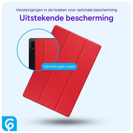 Samsung Tab S10 Ultra / S9 Ultra Hoes Luxe Tri-Fold Book Case Kunst Leer Rood afbeelding 2