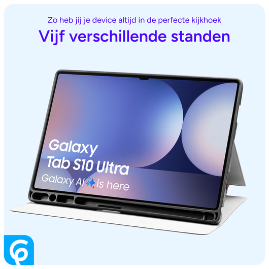 Samsung Tab S10 Ultra / S9 Ultra Hoes Luxe Tri-Fold Book Case Kunst Leer Rood afbeelding 7