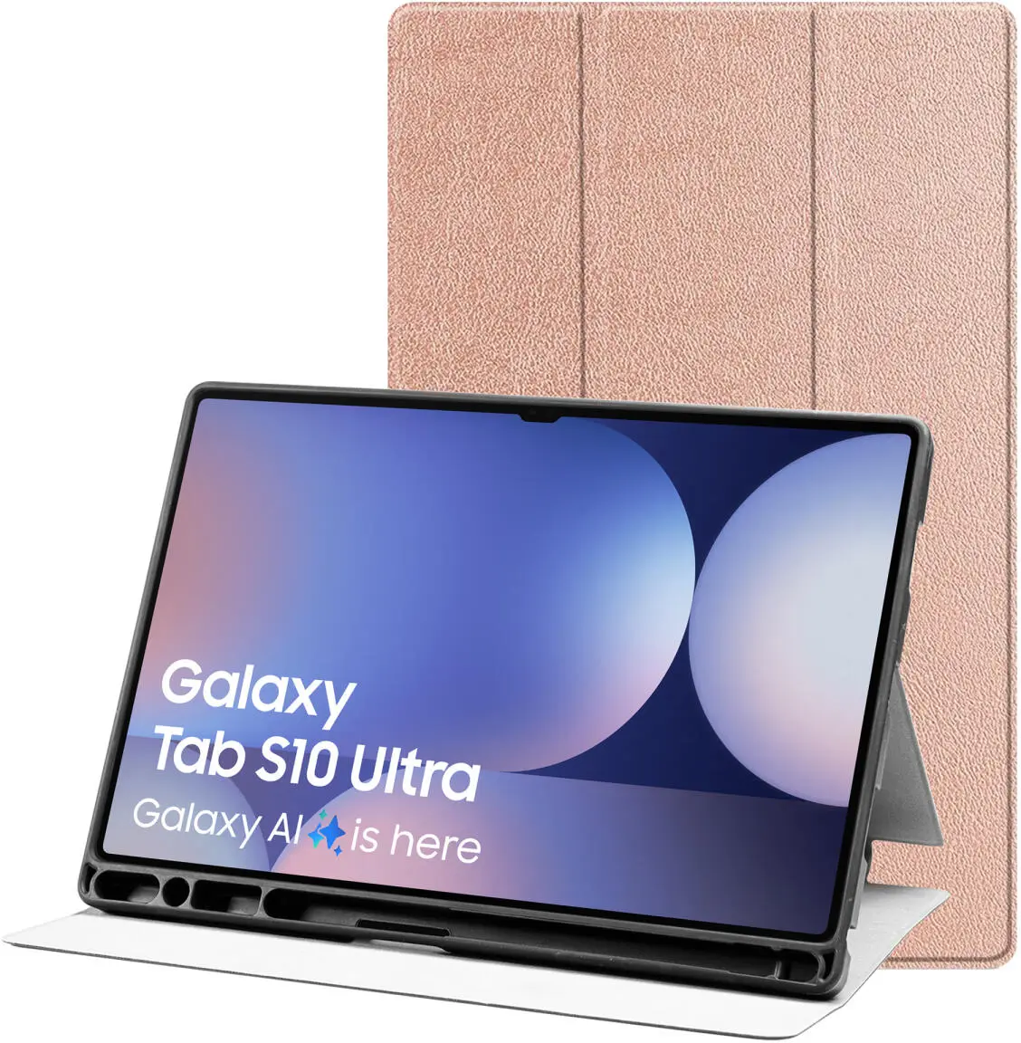 Samsung Tab S10 Ultra / S9 Ultra Hoes Luxe Tri-Fold Book Case Kunst Leer Roze afbeelding 1