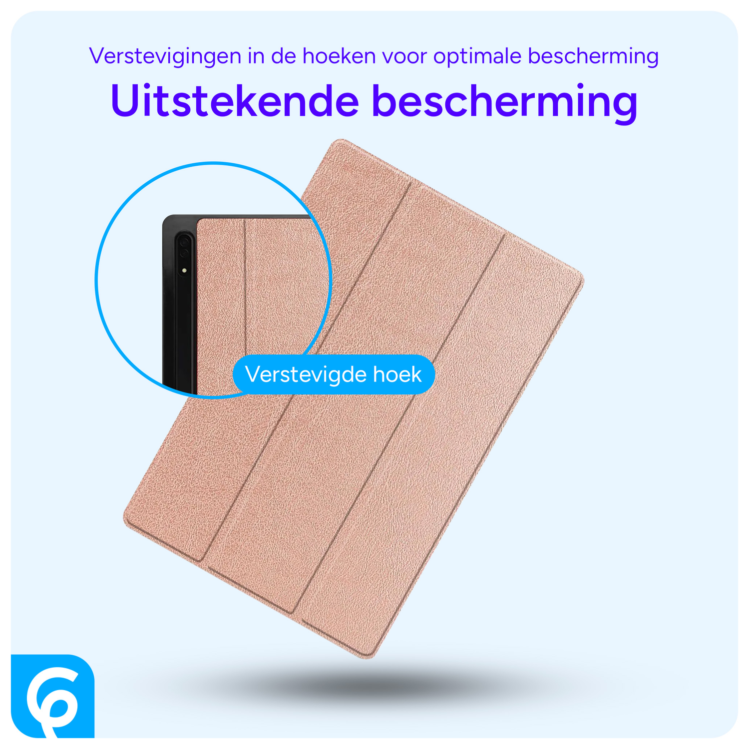 Samsung Tab S10 Ultra / S9 Ultra Hoes Luxe Tri-Fold Book Case Kunst Leer Roze afbeelding 2