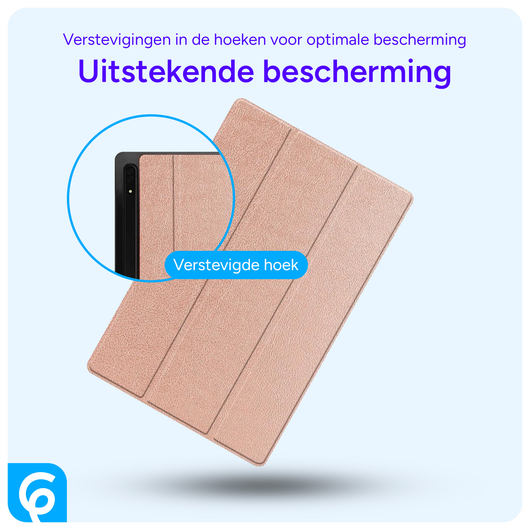 Samsung Tab S10 Ultra / S9 Ultra Hoes Luxe Tri-Fold Book Case Kunst Leer Roze afbeelding 2