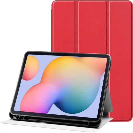 Samsung Galaxy Tab S6 Lite Hoes Luxe Tri-Fold Book Case Kunst Leer Rood afbeelding 1