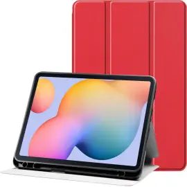 Samsung Galaxy Tab S6 Lite Hoes Luxe Tri-Fold Book Case Kunst Leer Rood