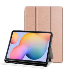 Samsung Galaxy Tab S6 Lite Hoes Luxe Tri-Fold Book Case Kunst Leer Roze afbeelding