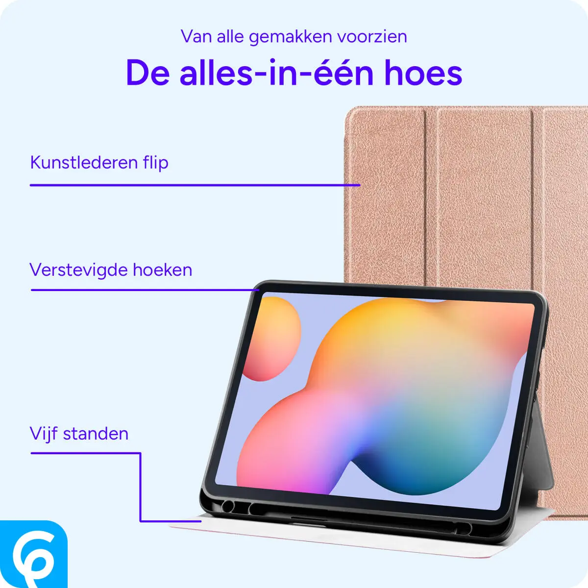 Samsung Galaxy Tab S6 Lite Hoes Luxe Tri-Fold Book Case Kunst Leer Roze afbeelding 3