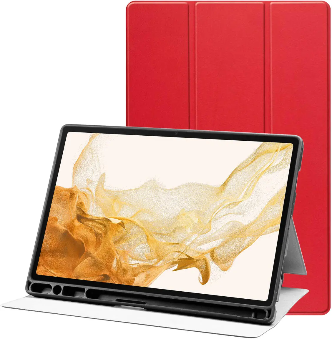 Samsung Galaxy Tab S8+/S7+/S7 FE Hoes Luxe Tri-Fold Book Case Kunst Leer Rood afbeelding 1