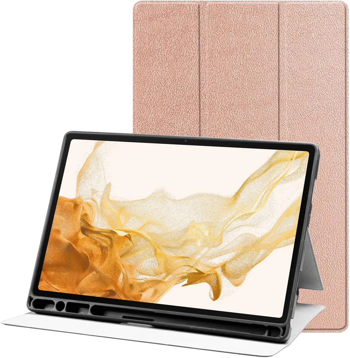 Samsung Galaxy Tab S8+/S7+/S7 FE Hoes Luxe Tri-Fold Book Case Kunst Leer Roze afbeelding 1