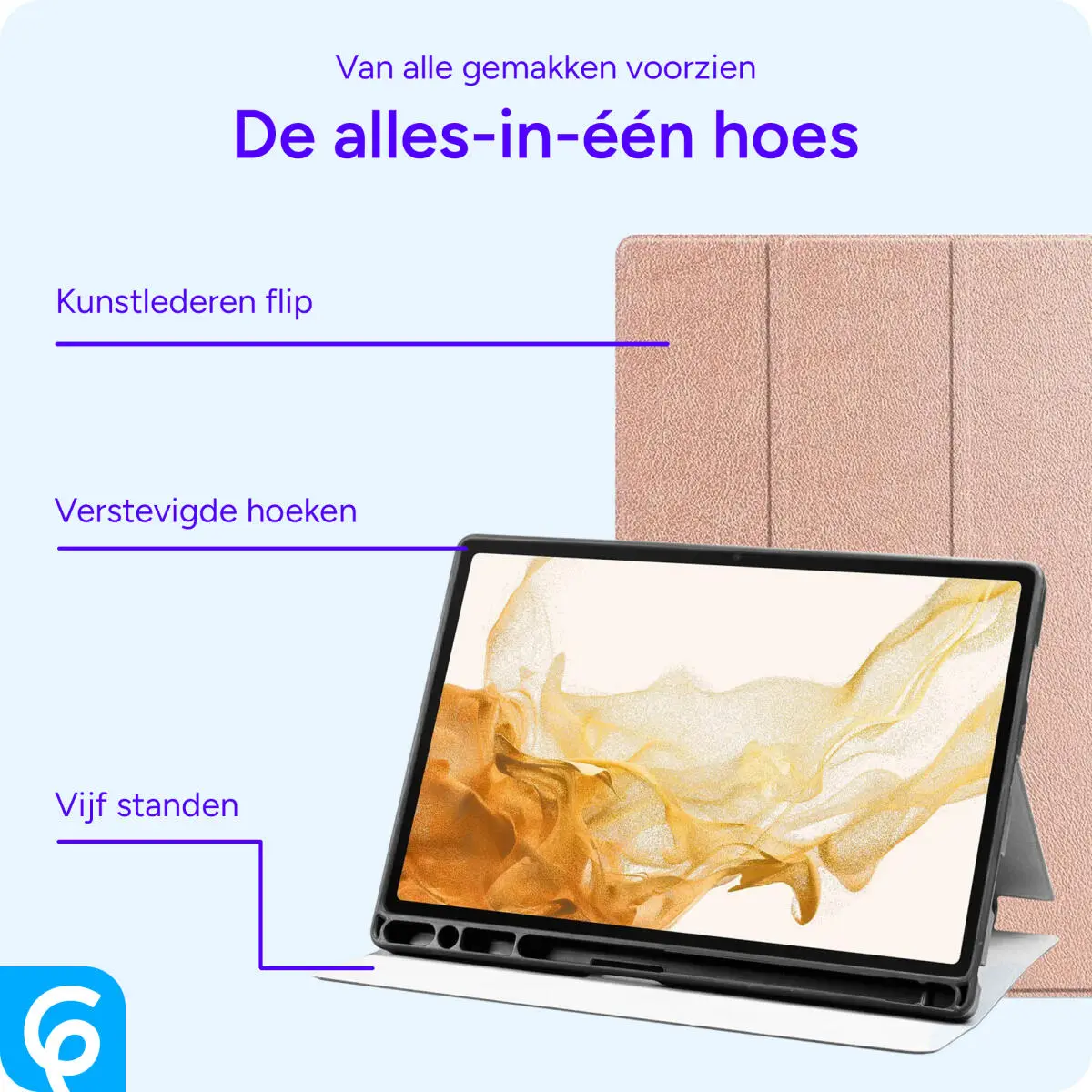 Samsung Galaxy Tab S8+/S7+/S7 FE Hoes Luxe Tri-Fold Book Case Kunst Leer Roze afbeelding 2