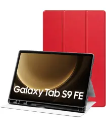 Samsung Tab S10 Lite / S10 FE / S9 (FE) Hoes Tri-Fold Book Case Kunst Leer Rood afbeelding