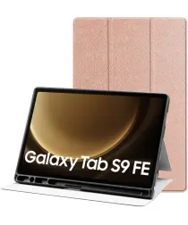 Samsung Galaxy Tab S9 / S9 FE Hoes Luxe Tri-Fold Book Case Kunst Leer Roze afbeelding