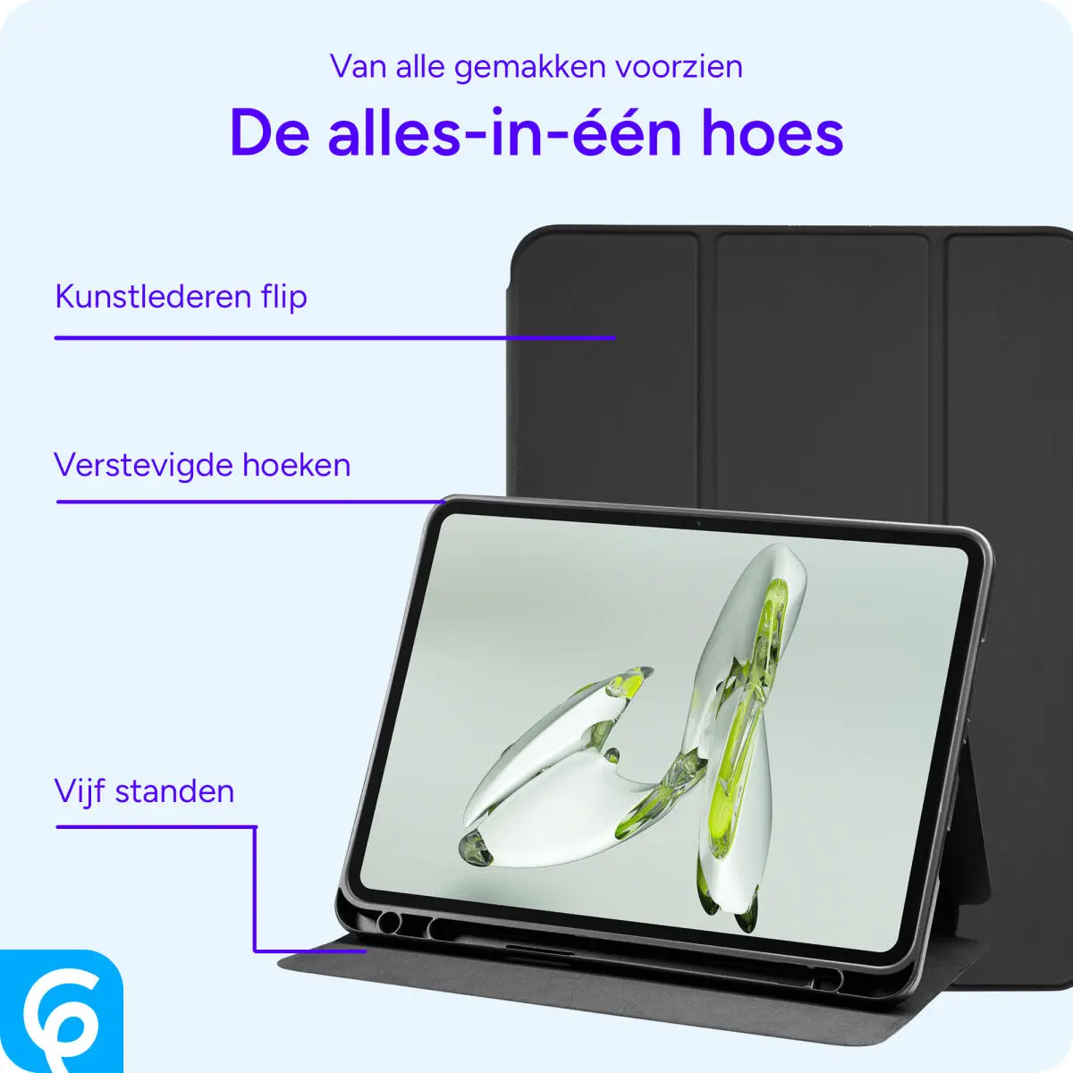 OnePlus Pad Go/Oppo Pad Neo/Air 2 Hoes Luxe Tri-Fold Book Case Kunst Leer Zwart afbeelding 3