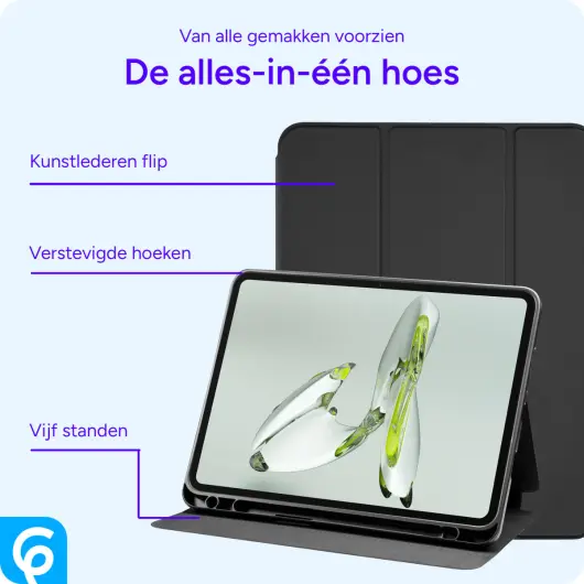 OnePlus Pad Go/Oppo Pad Neo/Air 2 Hoes Luxe Tri-Fold Book Case Kunst Leer Zwart afbeelding 3