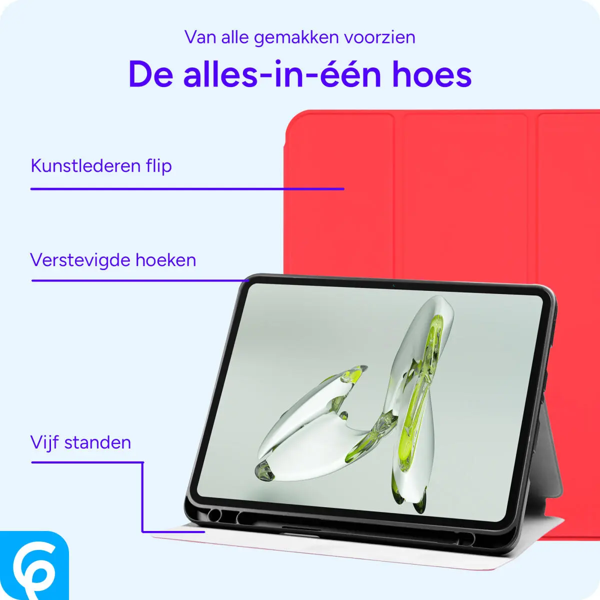 OnePlus Pad Go/Oppo Pad Neo/Air 2 Hoes Luxe Tri-Fold Book Case Kunst Leer Rood afbeelding 3