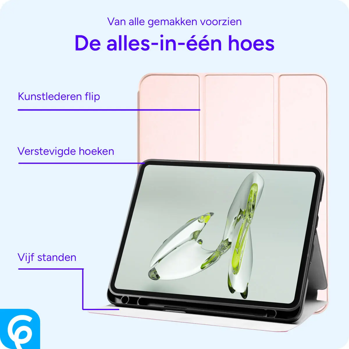 OnePlus Pad Go/Oppo Pad Neo/Air 2 Hoes Luxe Tri-Fold Book Case Kunst Leer Roze afbeelding 3