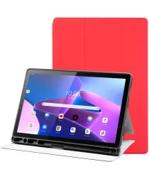 Lenovo Tab M10 Gen 3 Hoes Luxe Tri-Fold Book Case Kunst Leer Rood afbeelding