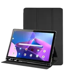 Lenovo Tab M10 HD Gen 2 Hoes Luxe Tri-Fold Book Case Kunst Leer Zwart afbeelding