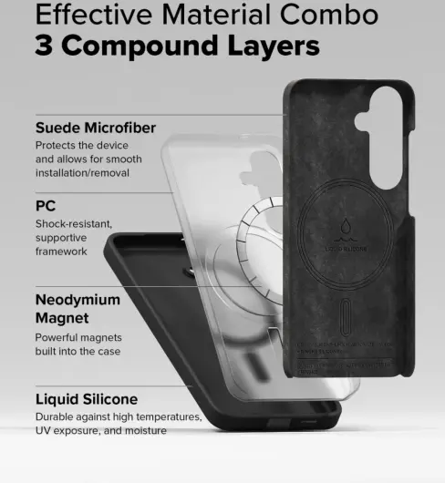 Ringke Silicone Samsung Galaxy S25 Hoesje MagSafe / Qi2 Back Cover Zwart afbeelding 4