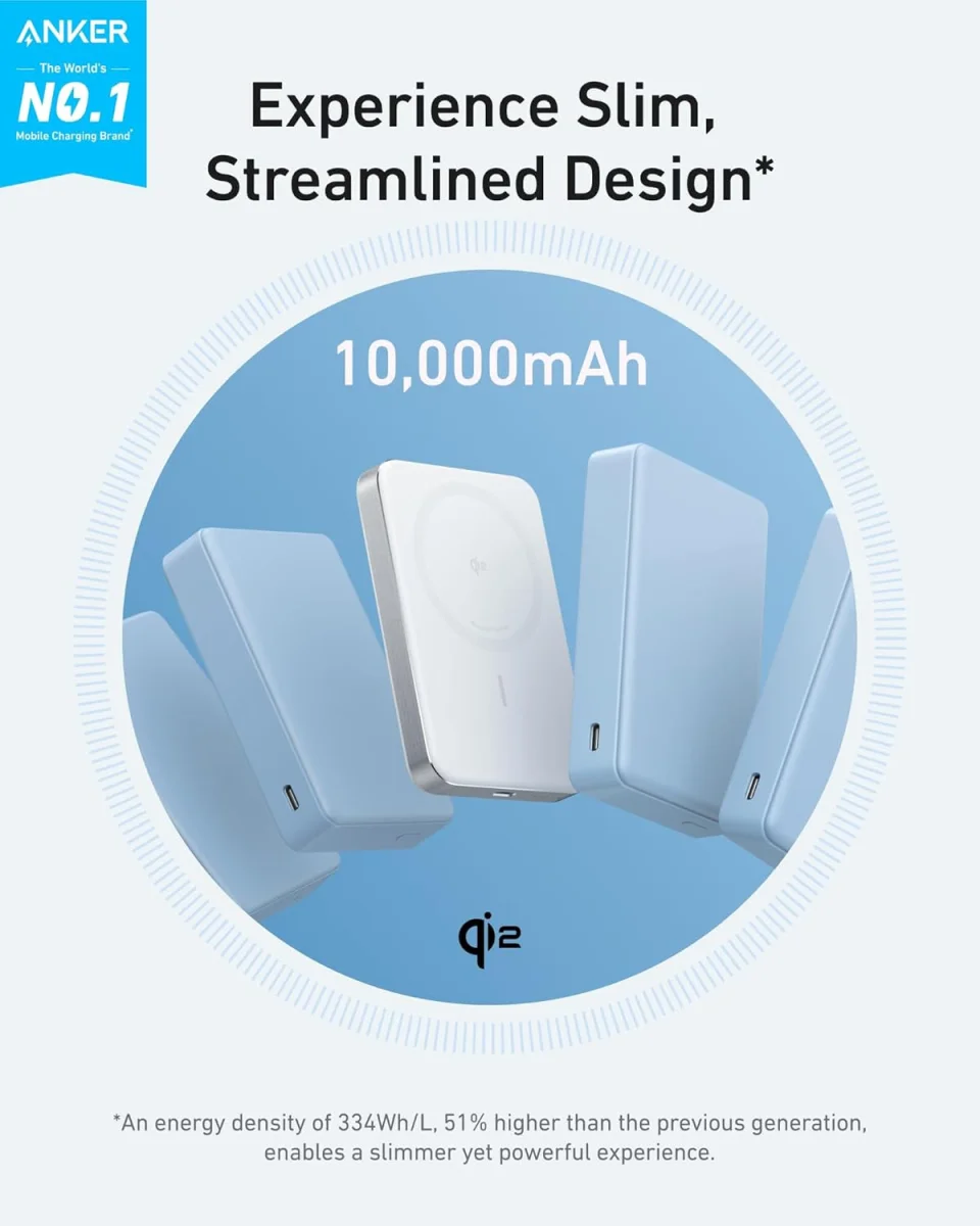Anker MagGo 15W Slim Qi2 / MagSafe Powerbank met USB-C Poort 10.000mAh Wit afbeelding 2