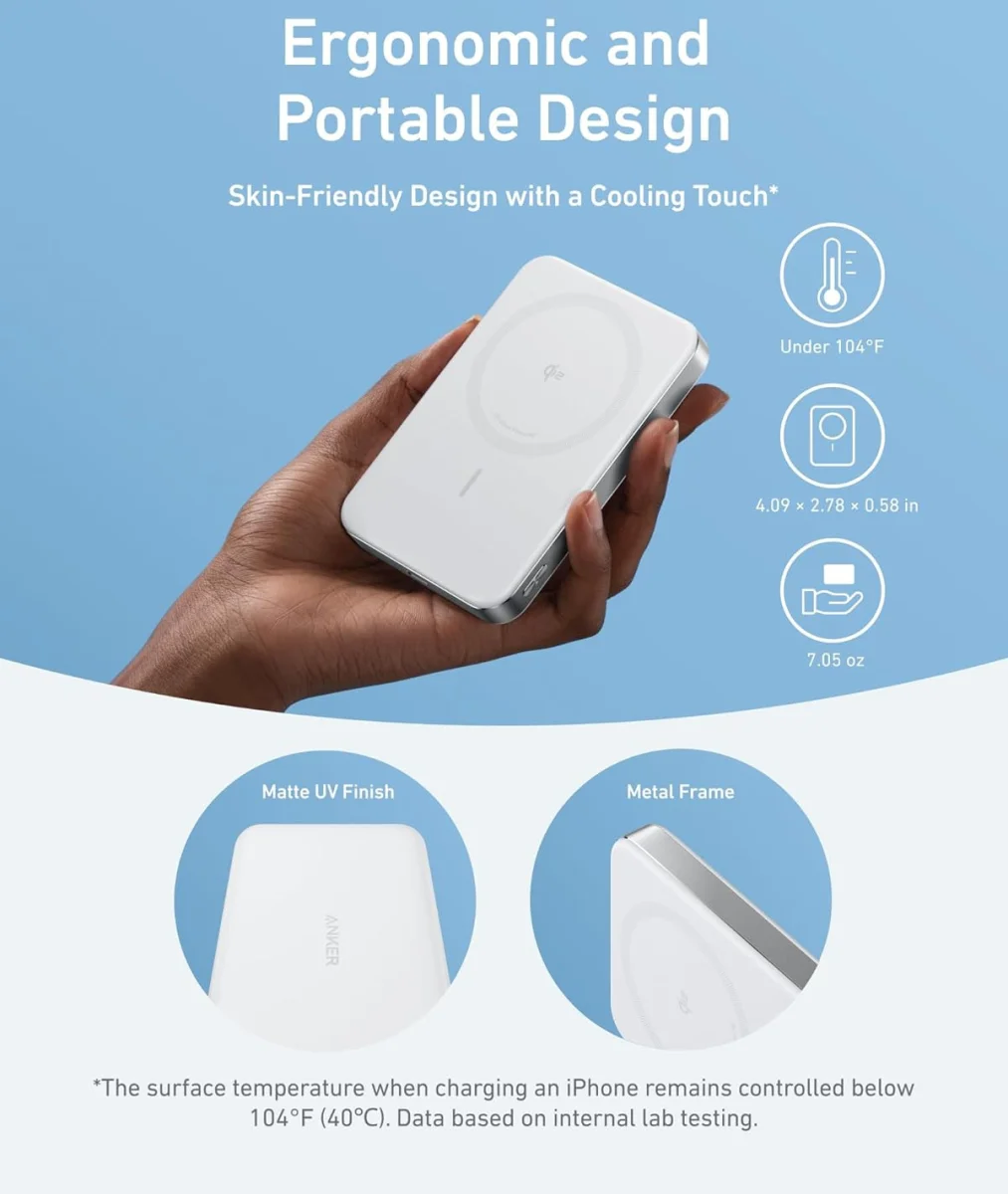 Anker MagGo 15W Slim Qi2 / MagSafe Powerbank met USB-C Poort 10.000mAh Wit afbeelding 4
