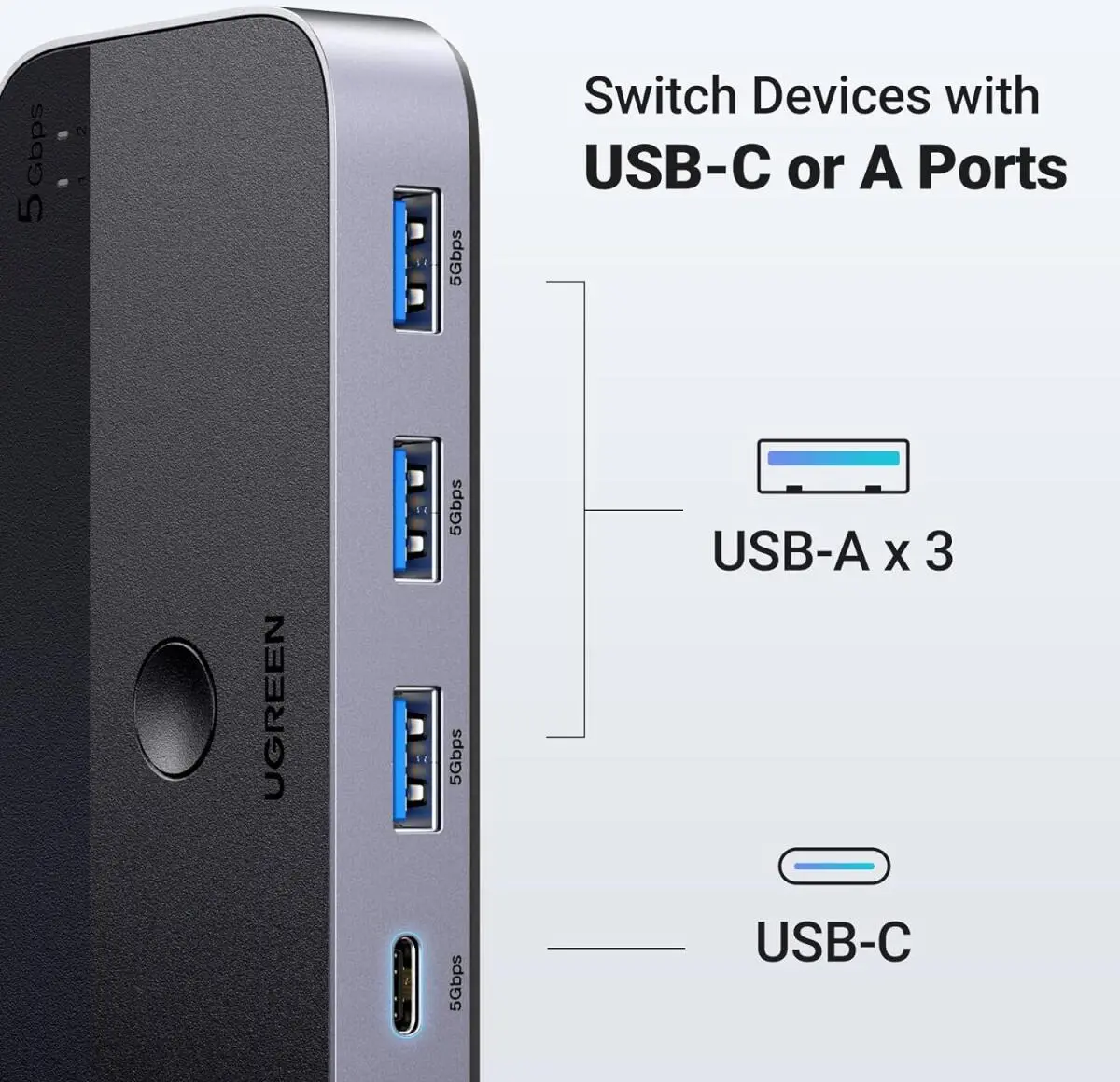 UGREEN Sharing Switch USB 3.0 Schakelaar met 3 USB en 1 USB-C Poort afbeelding 4