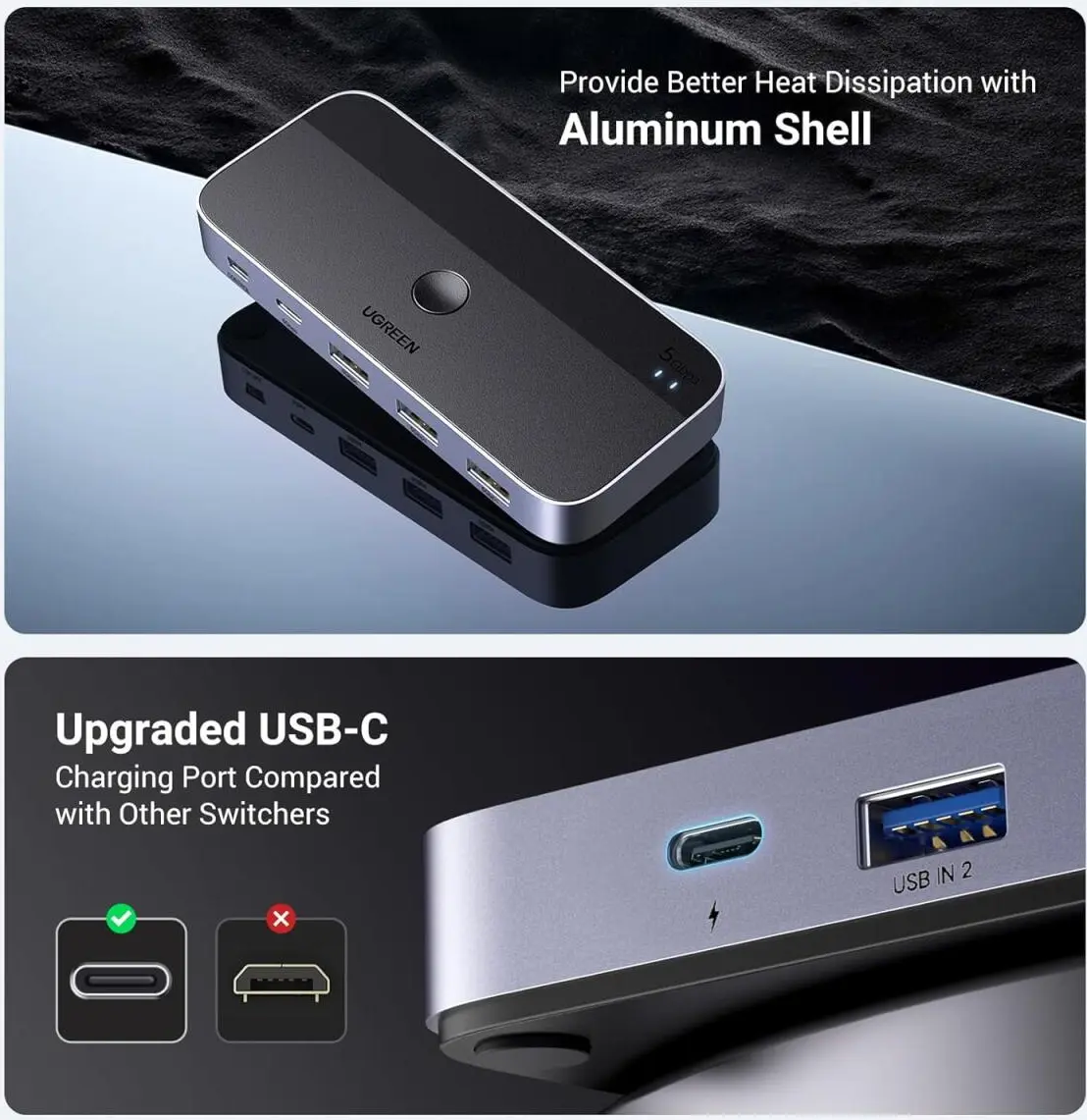 UGREEN Sharing Switch USB 3.0 Schakelaar met 3 USB en 1 USB-C Poort afbeelding 5