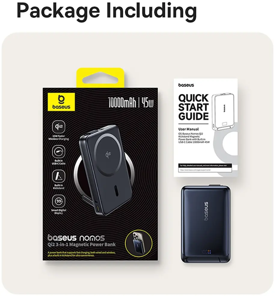 Baseus Nomos Kickstand Magnetische Qi2 Powerbank Draadloos Opladen 45W Zwart afbeelding 16