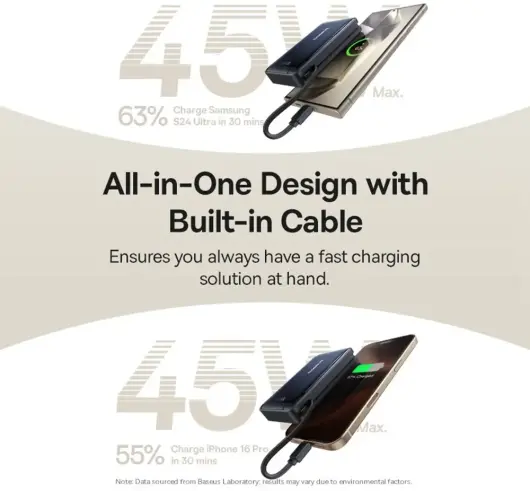 Baseus Nomos Kickstand Magnetische Qi2 Powerbank Draadloos Opladen 45W Zwart afbeelding 5
