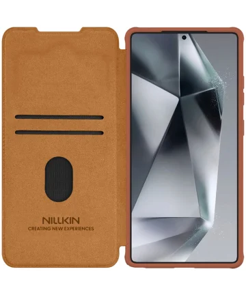 Nillkin Qin Pro Samsung Galaxy S25 Hoesje Book Case met Camera Slider Bruin Hoesjes