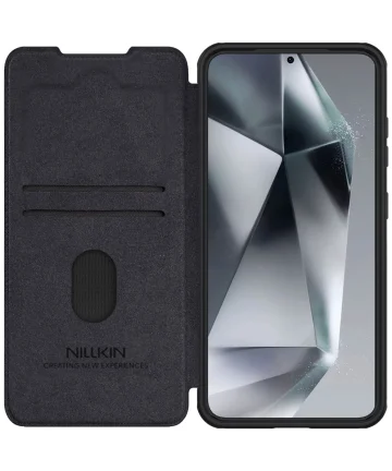 Nillkin Qin Pro Samsung Galaxy S25 Plus Hoesje Book Case met Camera Slider Zwart Hoesjes