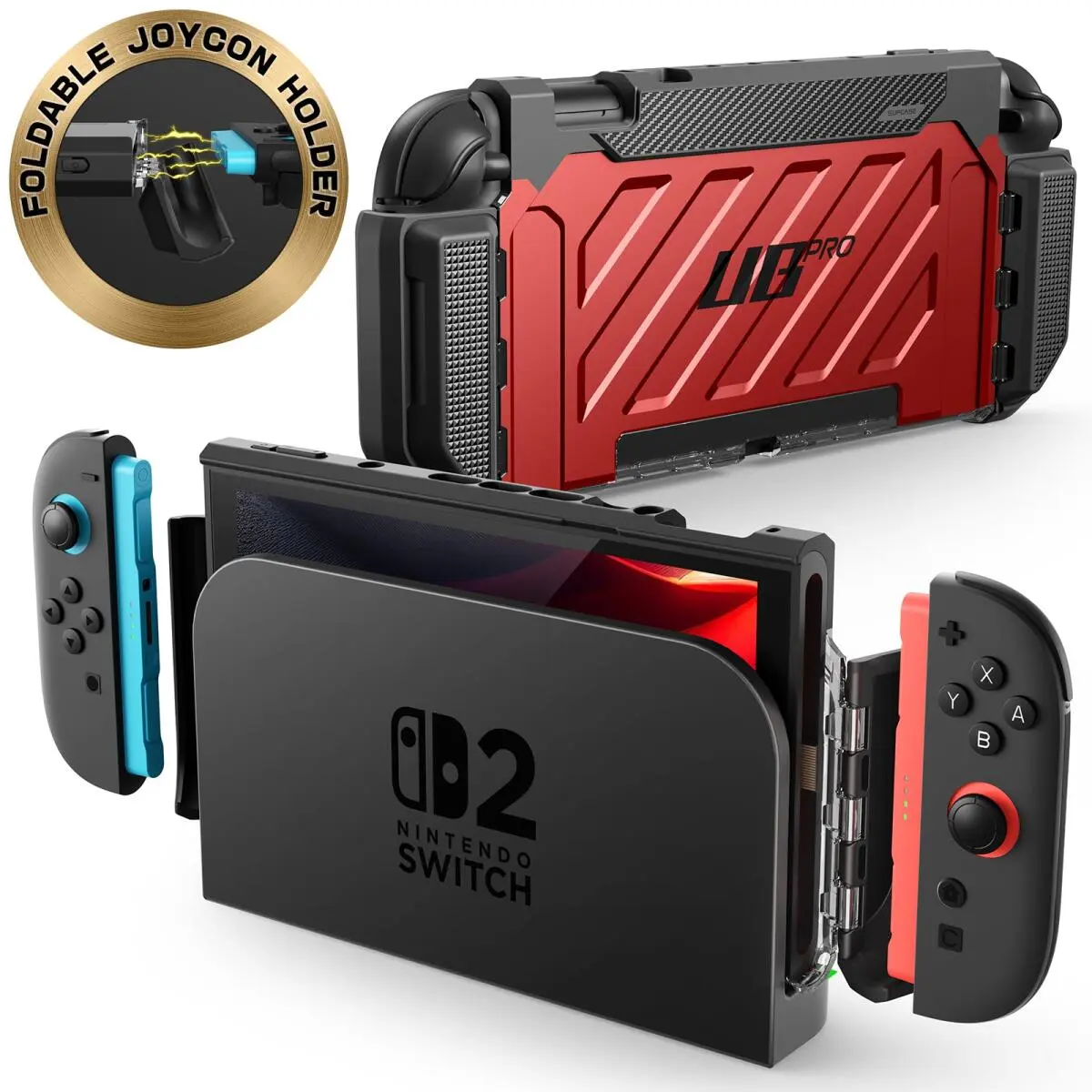 SUPCASE UB Pro Nintendo Switch 2 Hoesje Schokbestendig - Afneembare Joycon Rood afbeelding 2