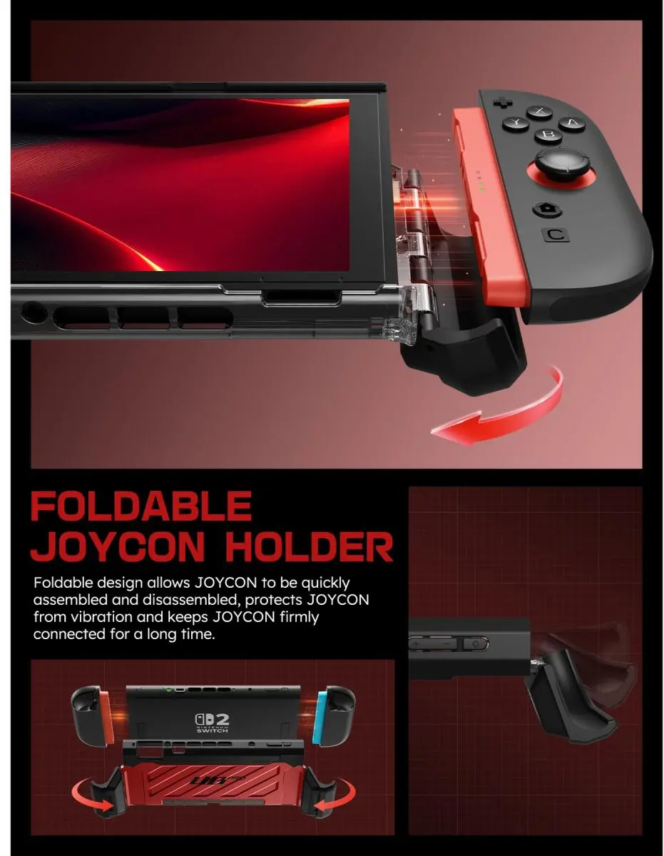 SUPCASE UB Pro Nintendo Switch 2 Hoesje Schokbestendig - Afneembare Joycon Rood afbeelding 4