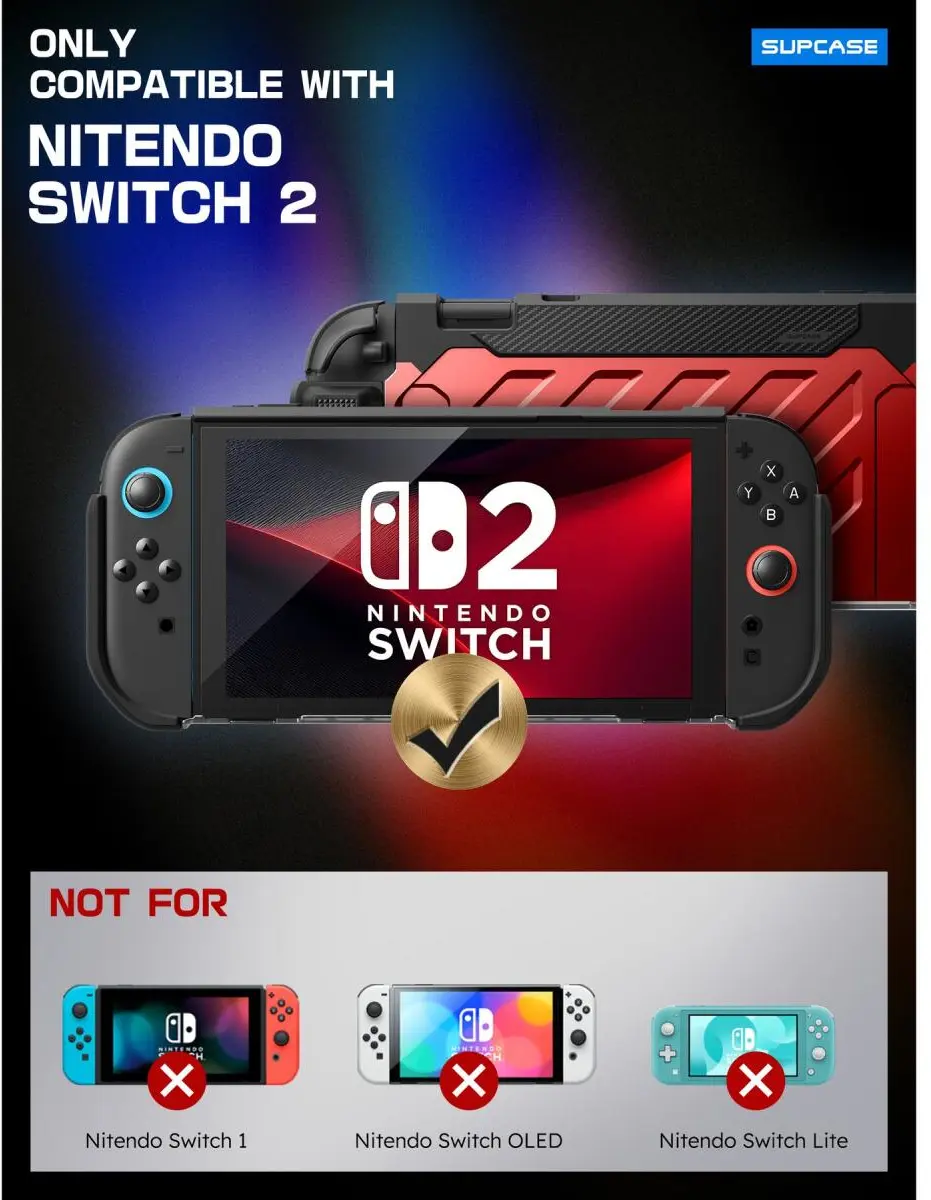 SUPCASE UB Pro Nintendo Switch 2 Hoesje Schokbestendig - Afneembare Joycon Rood afbeelding 5