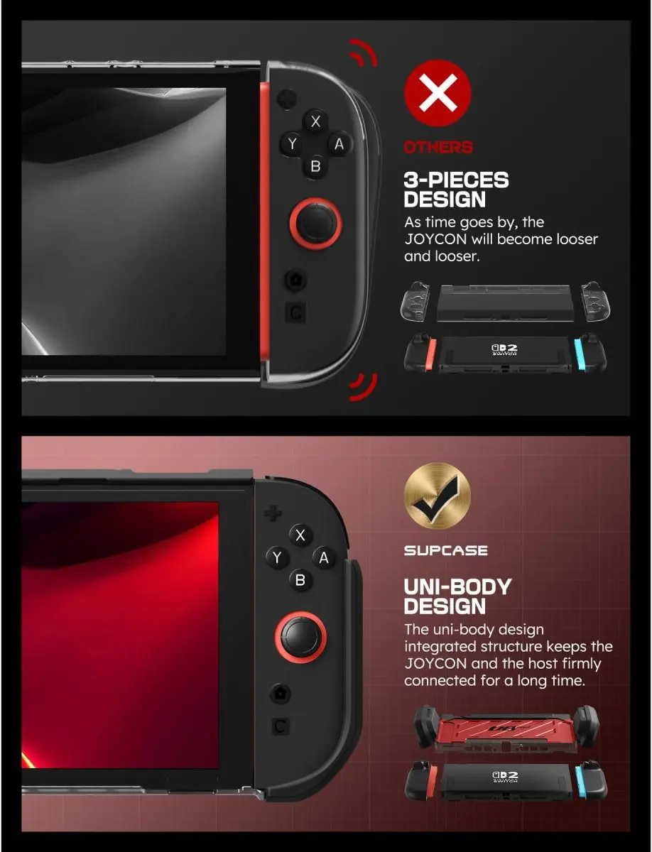SUPCASE UB Pro Nintendo Switch 2 Hoesje Schokbestendig - Afneembare Joycon Rood afbeelding 6
