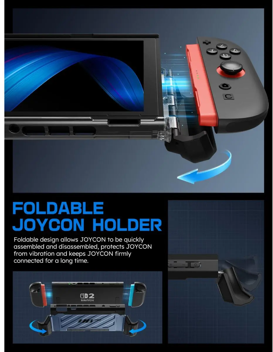 SUPCASE UB Pro Nintendo Switch 2 Hoesje Schokbestendig - Afneembare Joycon Blauw afbeelding 4