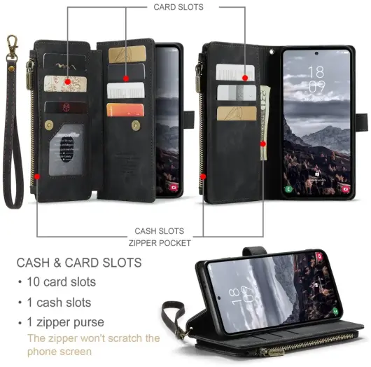 CaseMe C30 Samsung Galaxy S25 Plus Hoesje Pasjeshouder Book Case Zwart afbeelding 3