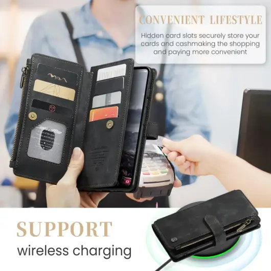 CaseMe C30 Samsung Galaxy S25 Plus Hoesje Pasjeshouder Book Case Zwart afbeelding 6