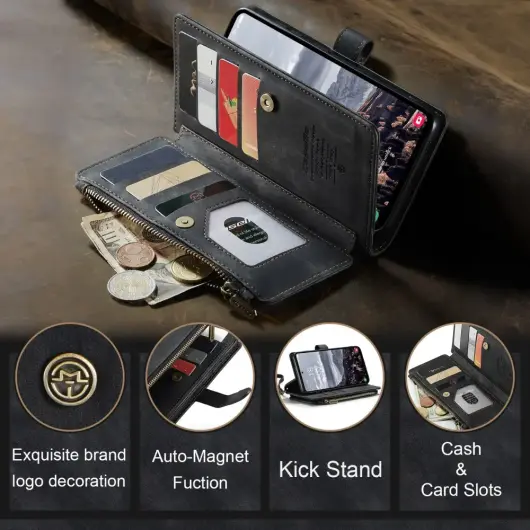 CaseMe C30 Samsung Galaxy S25 Plus Hoesje Pasjeshouder Book Case Zwart afbeelding 8