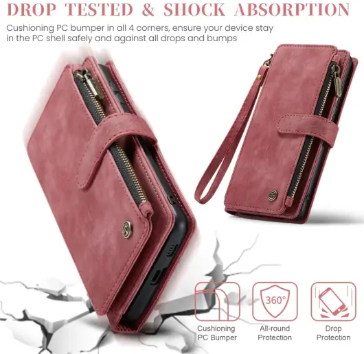 CaseMe C30 Samsung Galaxy S25 Plus Hoesje Pasjeshouder Book Case Rood afbeelding 4