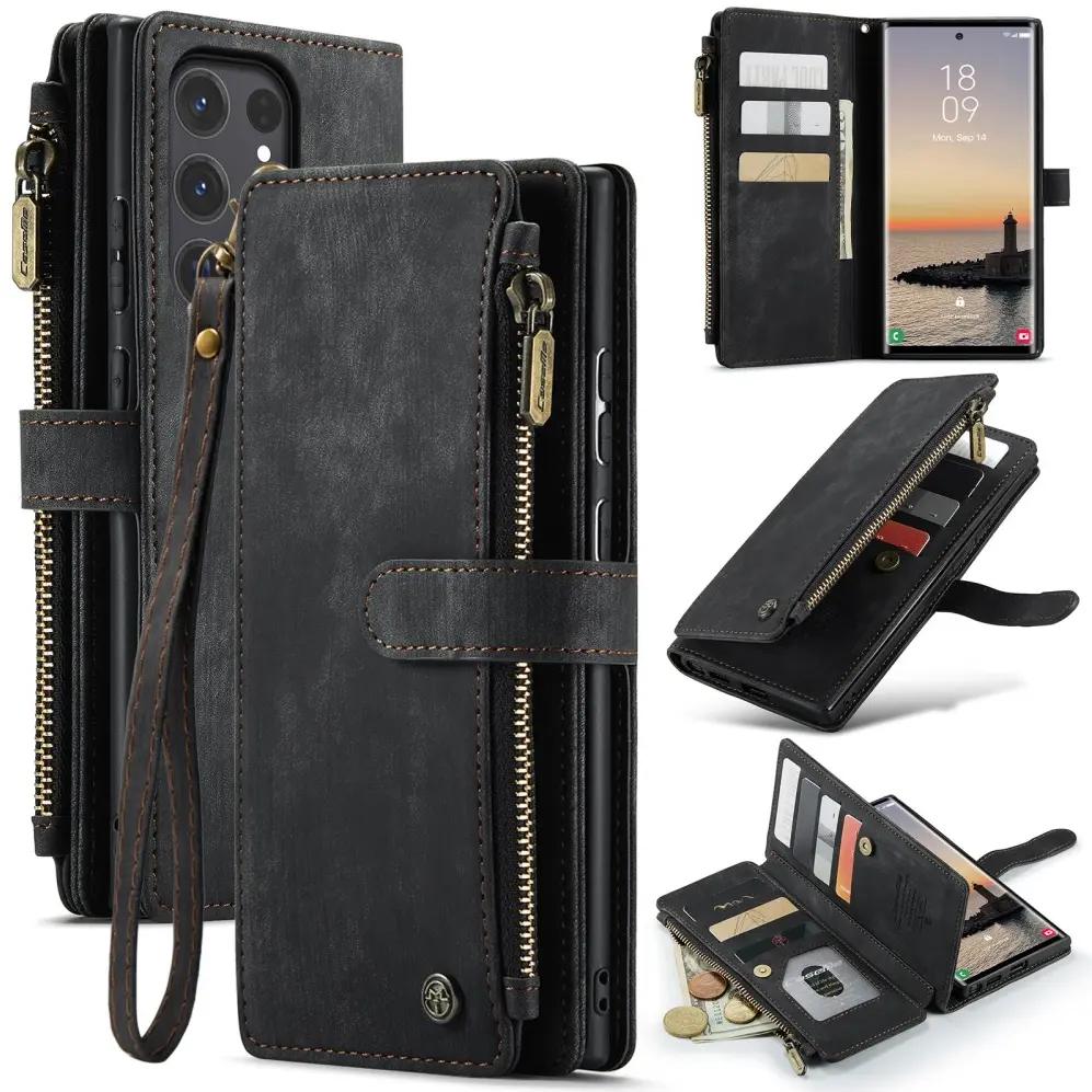 CaseMe C30 Samsung Galaxy S25 Ultra Hoesje Pasjeshouder Book Case Zwart afbeelding 11
