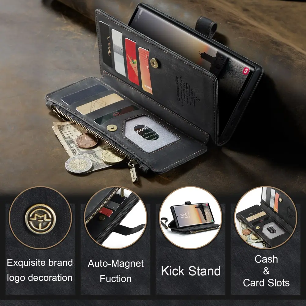 CaseMe C30 Samsung Galaxy S25 Ultra Hoesje Pasjeshouder Book Case Zwart afbeelding 8