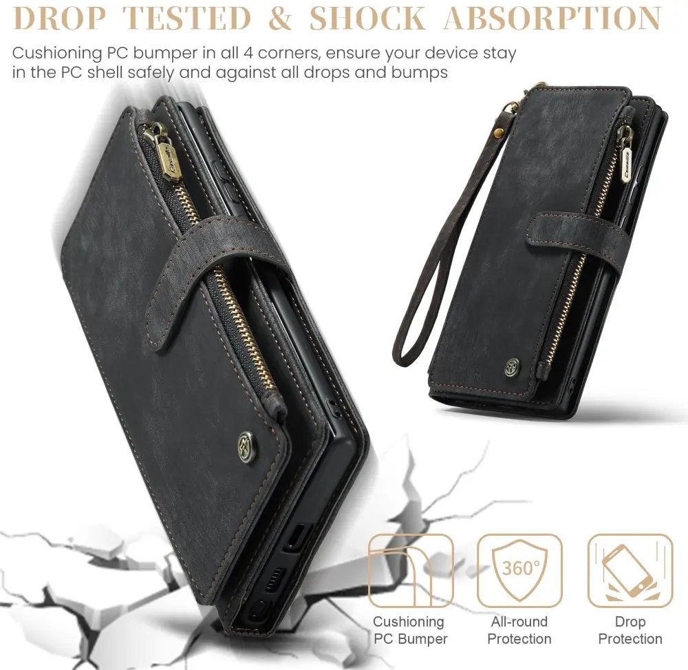 CaseMe C30 Samsung Galaxy S25 Ultra Hoesje Pasjeshouder Book Case Zwart afbeelding 4