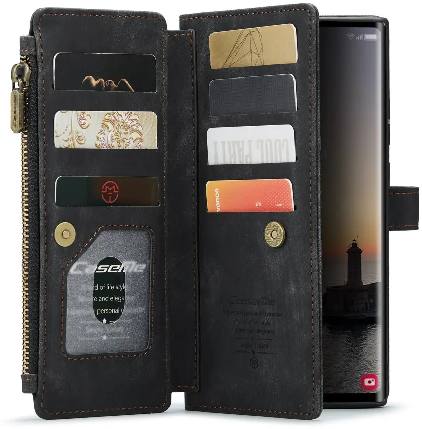 CaseMe C30 Samsung Galaxy S25 Ultra Hoesje Pasjeshouder Book Case Zwart afbeelding 1