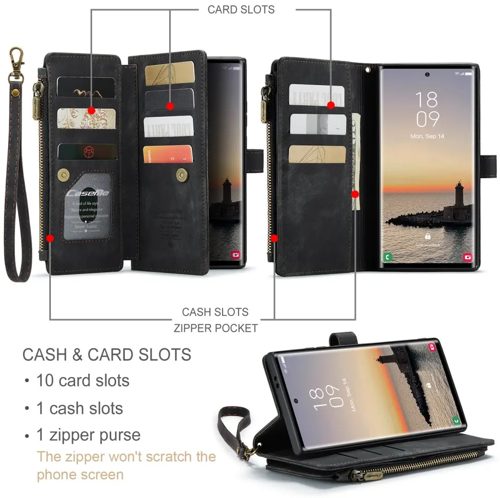CaseMe C30 Samsung Galaxy S25 Ultra Hoesje Pasjeshouder Book Case Zwart afbeelding 3