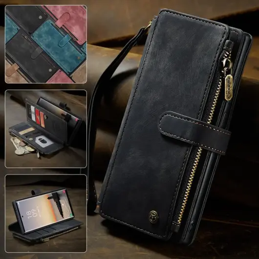 CaseMe C30 Samsung Galaxy S25 Ultra Hoesje Pasjeshouder Book Case Zwart afbeelding 9