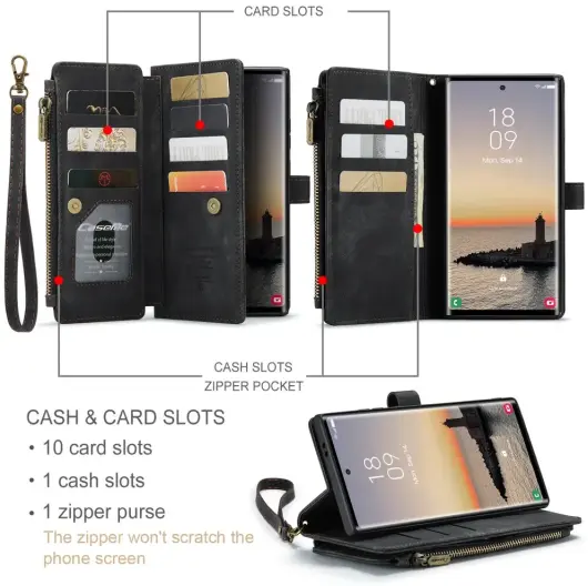 CaseMe C30 Samsung Galaxy S25 Ultra Hoesje Pasjeshouder Book Case Zwart afbeelding 3