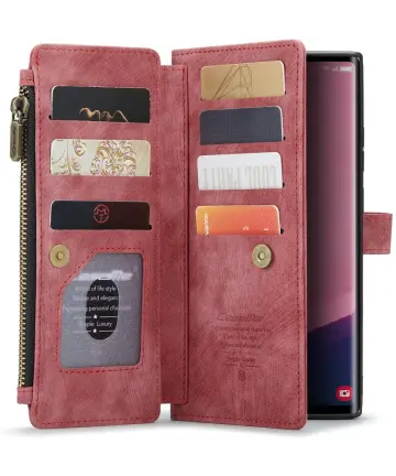 CaseMe C30 Samsung Galaxy S25 Ultra Hoesje Pasjeshouder Book Case Rood Hoesjes